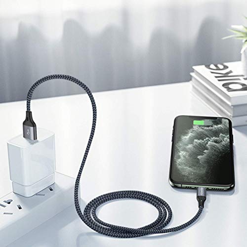 Cable Cargador iPhone, RAVAID [Apple MFi Certificado] 1.2M Cable Lightning Carga Rápida Nylon Trenzado Compatible con Apple iPhone 11 XS MAX XR X 8 Plus 7 Plus 6S 6 Plus 5 5S 5C SE iPad iPod - Gris