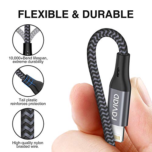 Cable Cargador iPhone, RAVAID [Apple MFi Certificado] 1.2M Cable Lightning Carga Rápida Nylon Trenzado Compatible con Apple iPhone 11 XS MAX XR X 8 Plus 7 Plus 6S 6 Plus 5 5S 5C SE iPad iPod - Gris
