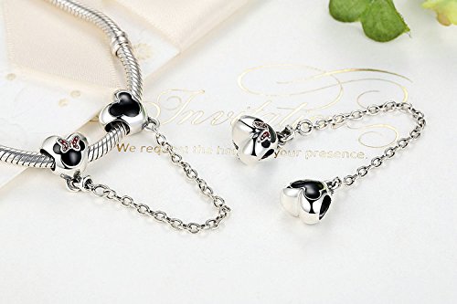 Cadena de seguridad de Mickey Mouse de plata de ley 925 auténtica con diseño de ratón de dibujos animados