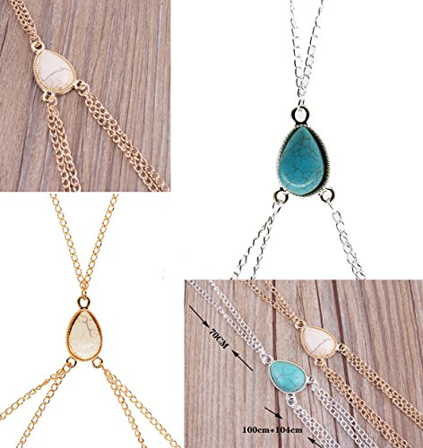 Cadena del cuerpo, nuevas señoras Bikini encanto de cristal Crossover arnés cintura vientre cuerpo cadena collar (Plata)