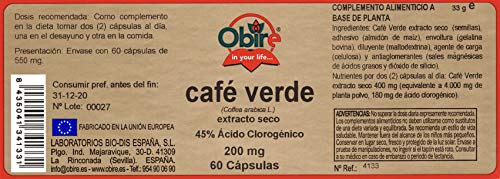 Café verde 200 mg. (ext. seco 45% ácido clorogénico) 60 capsulas