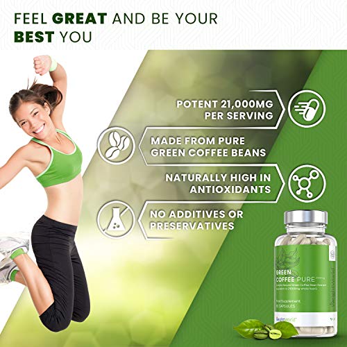 Café Verde Puro, Potente Fórmula 7000 mg - Suplemento Para Perder Peso y Antioxidante, Quemagrasas Natural, Reactiva Metabolismo Para Adelgazar, Green Coffee Puro, Dieta Keto, Vegano, 90 Cápsulas