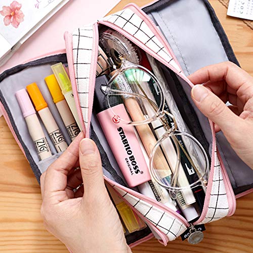 Caja Case con Cremallera de Escolar,Estuche de lápices con 3 Compartimento para Niños Adolescente,Estuche de lápices de lino de gran capacidad,Estuches Algodón y Lino Lápiz Cosmética (F)