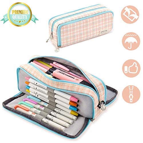 Caja Case con Cremallera de Escolar,Estuche de lápices con 3 Compartimento para Niños Adolescente,Estuche de lápices de lino de gran capacidad,Estuches Algodón y Lino Lápiz Cosmética (F)