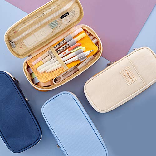 Caja Case con Cremallera de Escolar,Estuche de lápices de lino de gran capacidad,Estuche de lápices para Niños Adolescente,Estuches Algodón y Lino Lápiz Cosmética (Azul claro)