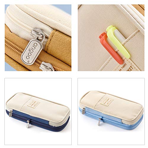 Caja Case con Cremallera de Escolar,Estuche de lápices de lino de gran capacidad,Estuche de lápices para Niños Adolescente,Estuches Algodón y Lino Lápiz Cosmética (Azul claro)