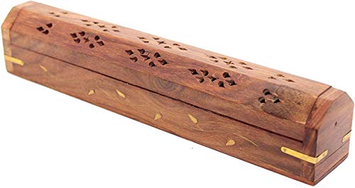 Caja de almacenamiento de madera maciza para incienso con cenicero y quemador de cono integrados