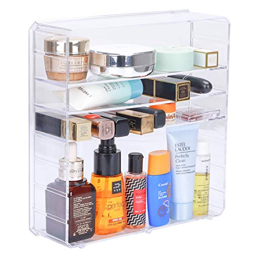 Caja de almacenamiento de maquillaje acrílico transparente de lujo organizador de cosméticos titular joyería caja de almacenamiento de baño con 8 cajones # 29051