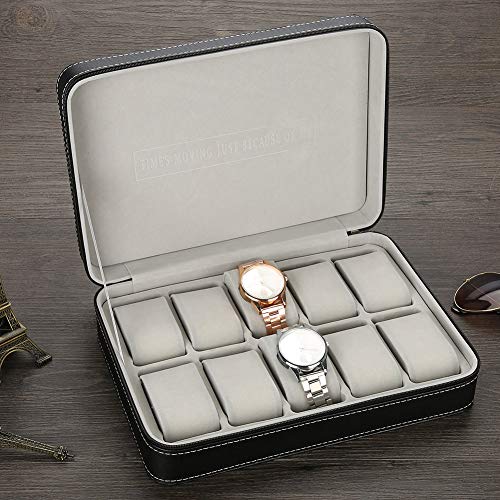 Caja de almacenamiento de reloj, caja de regalo de reloj Caja de reloj de gran espacio, caja de reloj de viaje de 10 rejillas para hombres, mujeres, gafas de sol