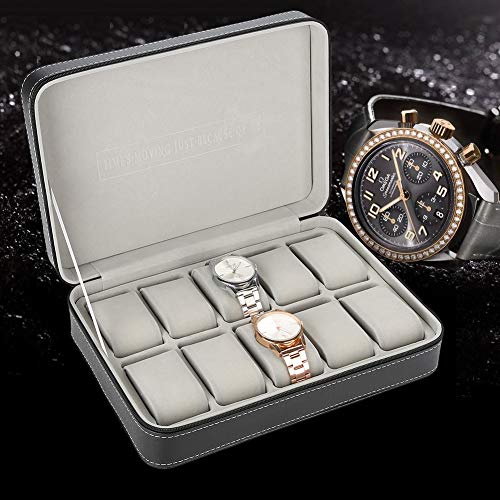 Caja de almacenamiento de reloj, caja de regalo de reloj Caja de reloj de gran espacio, caja de reloj de viaje de 10 rejillas para hombres, mujeres, gafas de sol