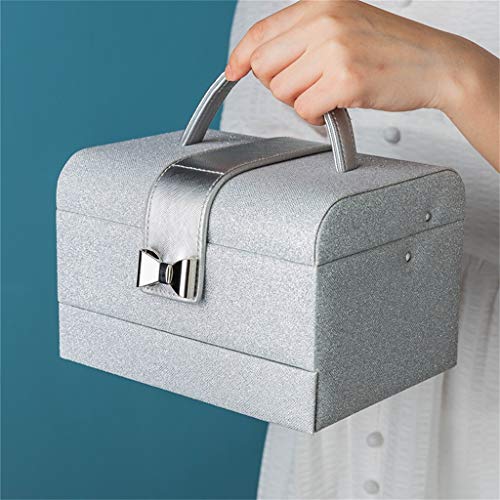 Caja de joyería de Moda de Cuero, Compartimento y Almacenamiento de cajones, Bolso de Mujer con Espejo de Alta definición, Adecuado para Pendientes, Anillo de lápiz Labial, Plata