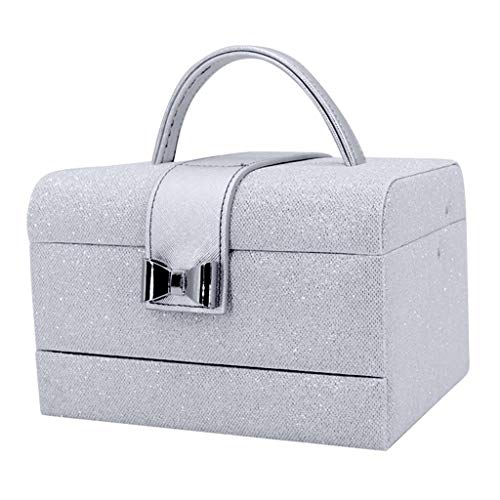 Caja de joyería de Moda de Cuero, Compartimento y Almacenamiento de cajones, Bolso de Mujer con Espejo de Alta definición, Adecuado para Pendientes, Anillo de lápiz Labial, Plata