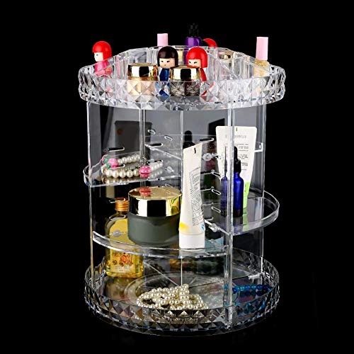 Caja de maquillaje transparente caliente Organizador de almacenamiento Caja Cajón Tenedor cosmético 360 ° giratorio