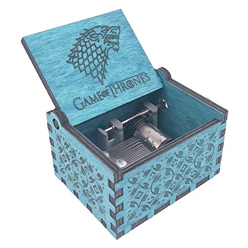 Caja de música de Game of Thrones Caja de música con manivela de mano, caja de música tallada de madera, tamaño mini regalo para hombres/mujeres/niñas/niños, azul