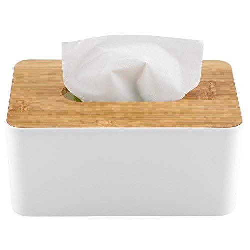 Caja De Pañuelos, Soporte De Caja De Pañuelos De Plástico, Caja De Servilletas, Caja De Soporte De Papel Higiénico, Caja De Pañuelos De Oficina Familiar (Rectangular) con Tapa De Madera, 2020