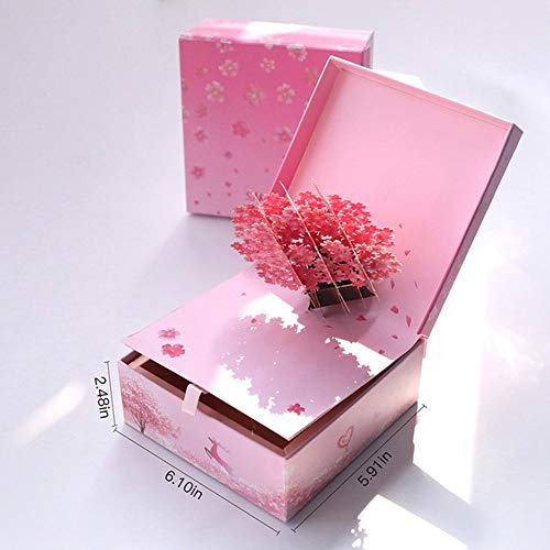 Cajas de Dulces 3D Sakura para cumpleaños de día de Madres Pop-up Regalos de Boda Invitaciones de Boda Personalizadas Baby Shower con Bolsa, B2003P, 18.2x13.2x3.2