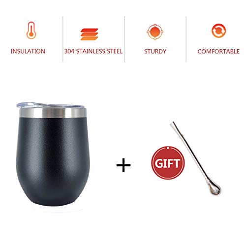 Calabaza Yerba Mate mejorada de 12 oz - Taza moderna de mate con tapa libre de BPA - Acero inoxidable de doble pared - Incluye Pajita Bombilla - Azul marino