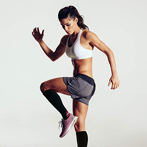 Calcetines de Compresión para Hombres y Mujeres - Medias de Compresion para Deporte - Maratones - Enfermeras - Estrés tibial Interior - Durante Embarazo (L/XL (42-47), Negro/Rojo)