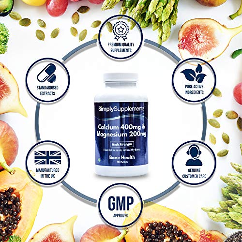 Calcio 400mg y Magnesio 200mg - ¡Bote para 6 meses! - Apto para veganos - 360 Comprimidos - SimplySupplements