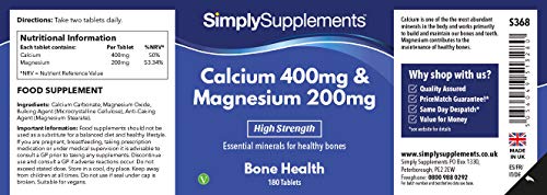 Calcio 400mg y Magnesio 200mg - ¡Bote para 6 meses! - Apto para veganos - 360 Comprimidos - SimplySupplements