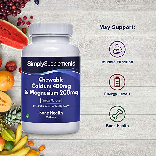 Calcio 400mg y Magnesio 200mg Masticable - ¡Bote para 2 meses! - Apto para veganos - 120 Comprimidos - SimplySupplements