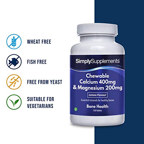 Calcio 400mg y Magnesio 200mg Masticable - ¡Bote para 2 meses! - Apto para veganos - 120 Comprimidos - SimplySupplements
