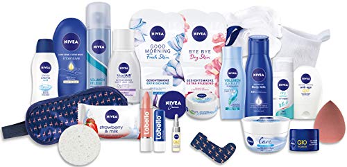 Calendario de Adviento Nivea 2019 para 24 momentos mimados, calendario de Navidad con productos de cuidado seleccionados, set de cuidado para la época de Adviento