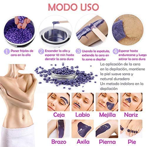 Calentador Cera Eléctrica Profesional Depilación 500ml Máquina de cera profesional 4 cera caliente para el rostro, cuerpos velocidades ajustable eficaz y rápida (Purpura)