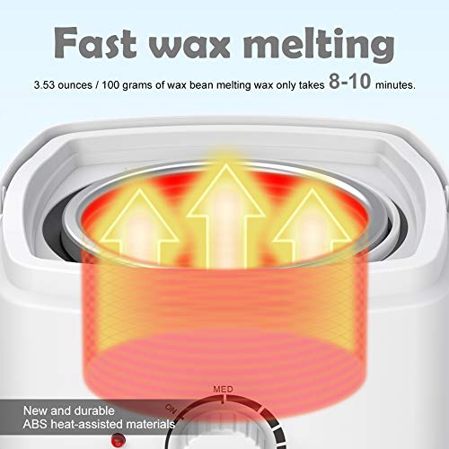 Calentador de Cera Eléctrico 500ML,Kit de Depilación de Cera Profesional,Calentador de cera Depilatoria Temperatura Ajusteble, 4 * 100g Paquetes Cera,20 Palitos para Cara Brazos Axilas Piernas Bikini
