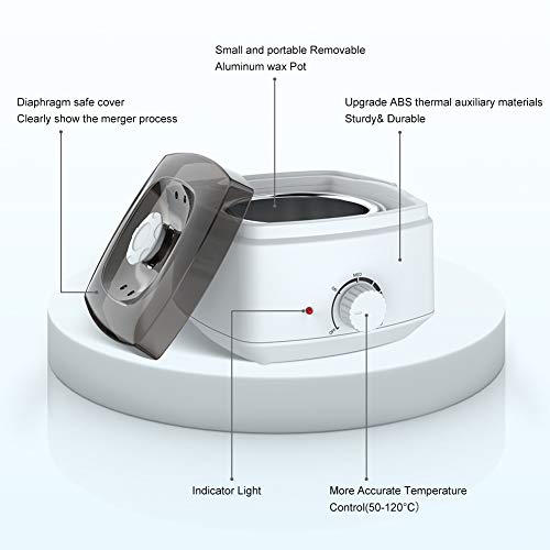 Calentador de Cera Eléctrico 500ML,Kit de Depilación de Cera Profesional,Calentador de cera Depilatoria Temperatura Ajusteble, 4 * 100g Paquetes Cera,20 Palitos para Cara Brazos Axilas Piernas Bikini