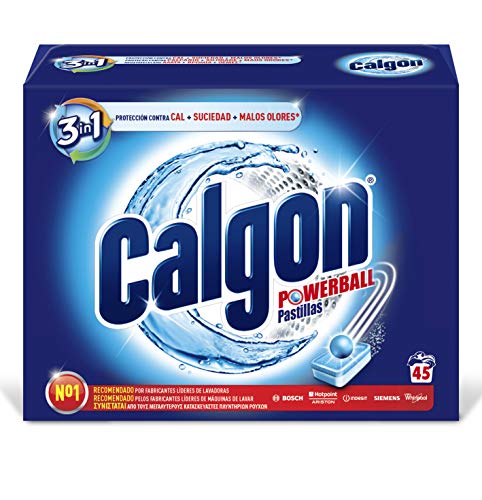 Calgon Powerball Pastillas - Antical para la Lavadora, Elimina Olores y Suciedad, en formato pastillas, 45 unidades