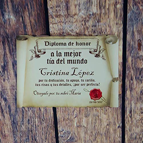 Calledelregalo Diplomas pergamino Personalizados para Todos los destinatarios (A la Mejor tía) con Marco