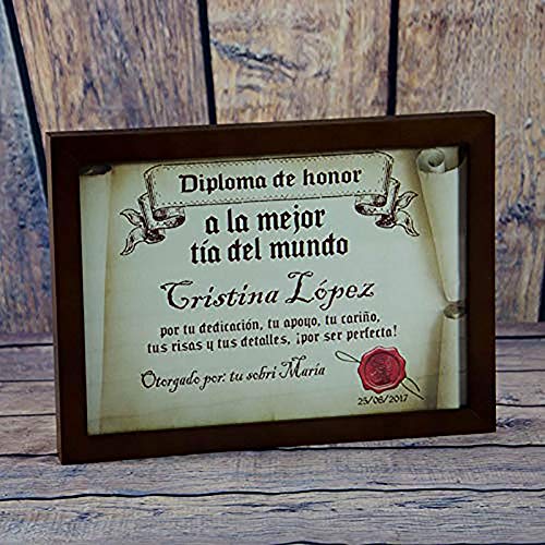 Calledelregalo Diplomas pergamino Personalizados para Todos los destinatarios (A la Mejor tía) con Marco