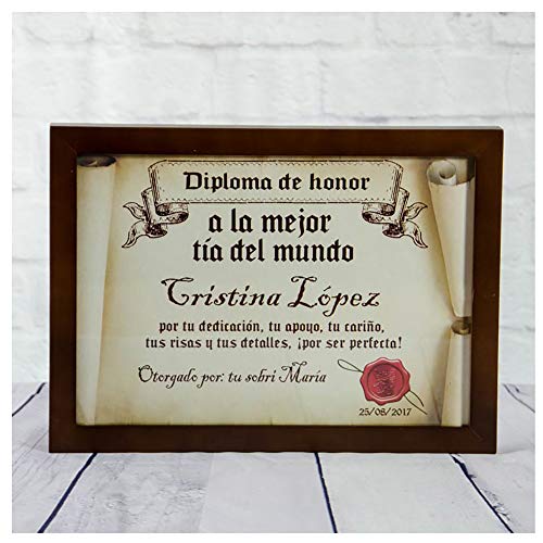 Calledelregalo Diplomas pergamino Personalizados para Todos los destinatarios (A la Mejor tía) con Marco