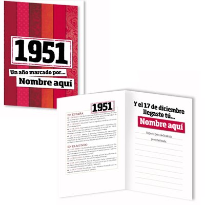 Calledelregalo Libro de tu año de Nacimiento, Libro de la década de los 50 con Tarjeta Personalizada - Regalo para cumpleaños - Otras Edades Disponibles