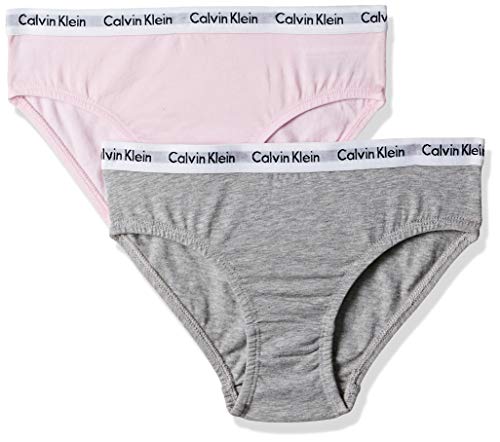 Calvin Klein 2PK Bikini Braguitas, Gris (Grey Htr/Unique 901), S para Niñas