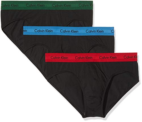 Calvin Klein Hip Brief 3PK Bóxer, Negro (B/Eden/Vallarta Blue/Temper WB Bzp), Medium (Pack de 3) para Hombre