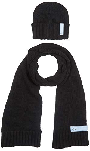 Calvin Klein K50k505185 conjunto bufanda, gorro y guantes, Negro (Black Bds), Talla única (Talla del fabricante: OS) para Hombre