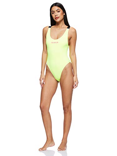 Calvin Klein Scoop One Piece-rp-n Parte de Arriba de Bikini, Amarillo (Safety Yellow ZAA), (Talla del Fabricante: Small) para Mujer