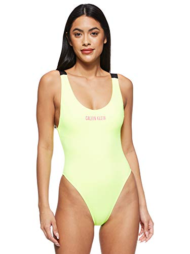 Calvin Klein Scoop One Piece-rp-n Parte de Arriba de Bikini, Amarillo (Safety Yellow ZAA), (Talla del Fabricante: Small) para Mujer