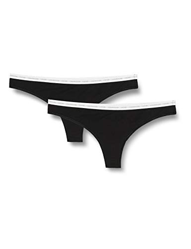 Calvin Klein Thong 2pk Tanga, Negro (Black/Black 001), (Talla del Fabricante: X-Small) para Mujer