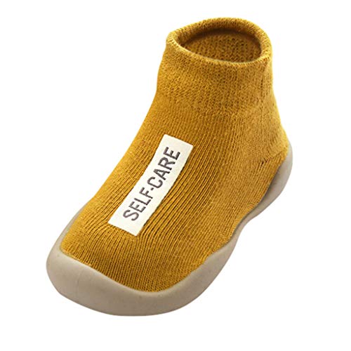 Calzado Casual Infantil Zapatos De Goma Antideslizantes Calcetines De Punto Zapatos Casa OtoñO Nuevas Botas Desnudas Zapatos para BebéS Y NiñOs ReciéN Nacidos Zapatos De Primer Paso(Amarillo,21EU)