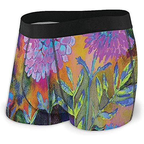 Calzoncillos Boxer para Hombre, Ropa Interior, años Sesenta, Flor de caléndula, Efecto Acuarela, jardín de fantasía, diseño de Arte, Talla L