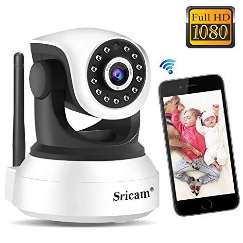 Cámara de Vigilancia WiFi Sricam SP017, Cámara IP 1080P Bebe Interior HD Inalámbrico con Visión Nocturna, Audio Bidireccional, Detección de Movimiento, Compatible con iOS Android Windows PC
