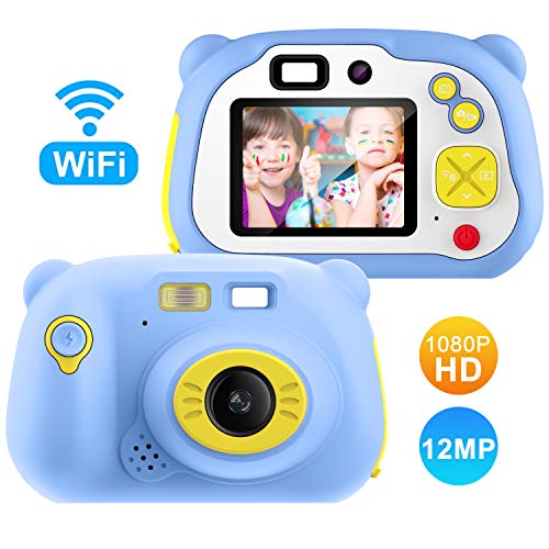 Cámara para Niños con Tarjeta TF,Cámara Digitale Selfie para Niños,Video cámara Infantil con Pantalla de 2 Pulgadas,HD 1200 MP/1080P Doble Objetivo,a Prueba de Golpes,Carcasa de Silicona (Azul)