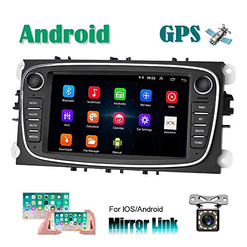 CAMECHO Android Car Radio para Ford GPS Pantalla táctil capacitiva de 7 Pulgadas estéreo para automóvil WiFi Bluetooth FM Dual USB para Ford Focus Mondeo C-MAX S-MAX Galaxy II Kuga