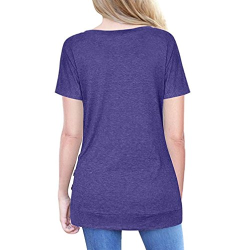 Camisa a Cuadros roja y Negra Mujer,Covermason Las Mujeres Casual Plaid Impreso de Manga Corta con Cuello en v Irregular Dobladillo Blusa Camiseta Tops(M, Azul)