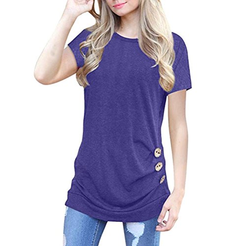 Camisa a Cuadros roja y Negra Mujer,Covermason Las Mujeres Casual Plaid Impreso de Manga Corta con Cuello en v Irregular Dobladillo Blusa Camiseta Tops(M, Azul)