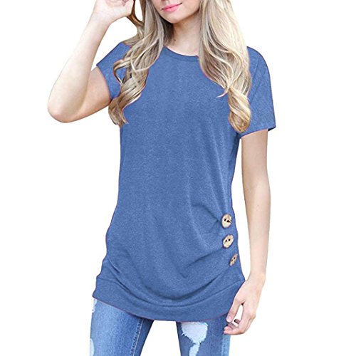 Camisa a Cuadros roja y Negra Mujer,Covermason Las Mujeres Casual Plaid Impreso de Manga Corta con Cuello en v Irregular Dobladillo Blusa Camiseta Tops(M, Azul)