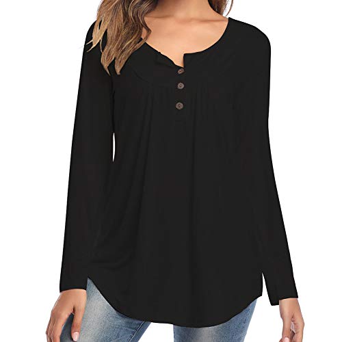 Camisa De Manga Larga con Botones con Cuello En V Y Talla Grande De OtoñO, Camiseta Suelta Plisada De Color SóLido